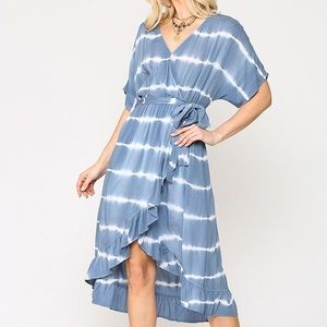 Blue Tie Dye Midi Wrap Dress